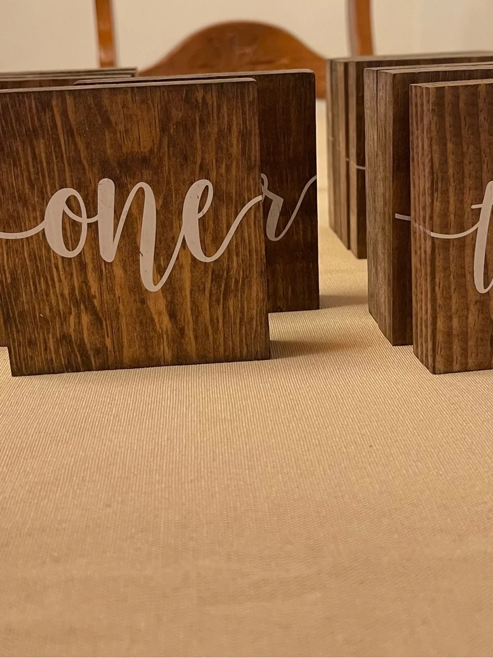 Rustic Brown Wood Table Number Sign - Neutral Script